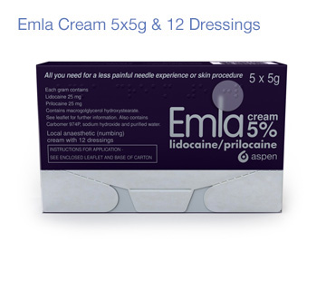 Emla numbing cream 5x5g with 12 dressings